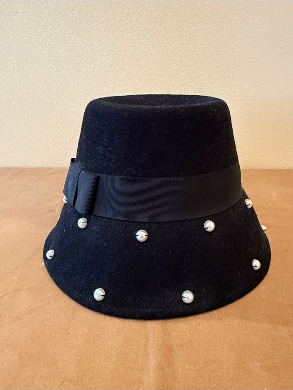 kate spade Black Felt Mini Top Hat with Pearl Studs